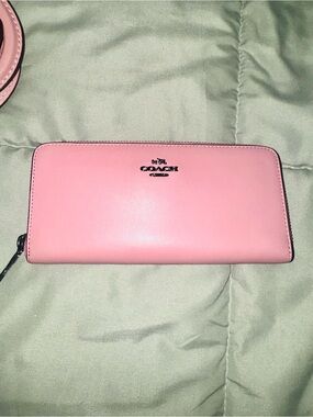 Coach Pink Leather Zip Around Wallet